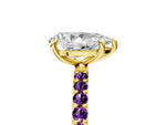 Yellow gold Pear Cut Diamond Solitaire Ring with Round Amethyst Pavé Band and Prong Setting_5
