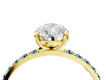 Yellow gold Pear Cut Diamond Solitaire Ring with Round Aquamarine Pavé Band and Prong Setting_4