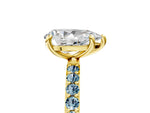 Yellow gold Pear Cut Diamond Solitaire Ring with Round Aquamarine Pavé Band and Prong Setting_5