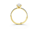 Yellow gold Pear Cut Diamond Solitaire Ring with Round Blue Sapphire Pavé Band and Prong Setting_3