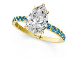 Yellow gold Pear Cut Diamond Solitaire Ring with Round Blue Topaz Pavé Band and Prong Setting_1