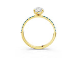 Yellow gold Pear Cut Diamond Solitaire Ring with Round Blue Topaz Pavé Band and Prong Setting_3