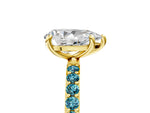 Yellow gold Pear Cut Diamond Solitaire Ring with Round Blue Topaz Pavé Band and Prong Setting_5