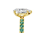 Yellow gold Pear Cut Diamond Solitaire Ring with Round Green Sapphire Pavé Band and Prong Setting_5