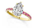Yellow gold Pear Cut Diamond Solitaire Ring with Round Pink Sapphire Pavé Band and Prong Setting_1