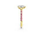 Yellow gold Pear Cut Diamond Solitaire Ring with Round Pink Sapphire Pavé Band and Prong Setting_2