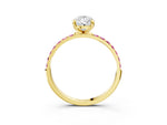 Yellow gold Pear Cut Diamond Solitaire Ring with Round Pink Sapphire Pavé Band and Prong Setting_3