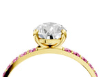 Yellow gold Pear Cut Diamond Solitaire Ring with Round Pink Sapphire Pavé Band and Prong Setting_4