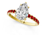 Yellow gold Pear Cut Diamond Solitaire Ring with Round Ruby Pavé Band and Prong Setting_1