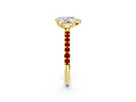 Yellow gold Pear Cut Diamond Solitaire Ring with Round Ruby Pavé Band and Prong Setting_2