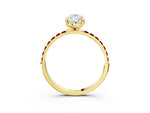 Yellow gold Pear Cut Diamond Solitaire Ring with Round Ruby Pavé Band and Prong Setting_3
