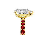 Yellow gold Pear Cut Diamond Solitaire Ring with Round Ruby Pavé Band and Prong Setting_5
