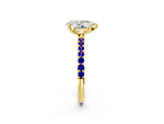 Yellow gold Pear Cut Diamond Solitaire Ring with Round Tanzanite Pavé Band and Prong Setting_2