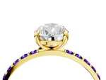 Yellow gold Pear Cut Diamond Solitaire Ring with Round Tanzanite Pavé Band and Prong Setting_4