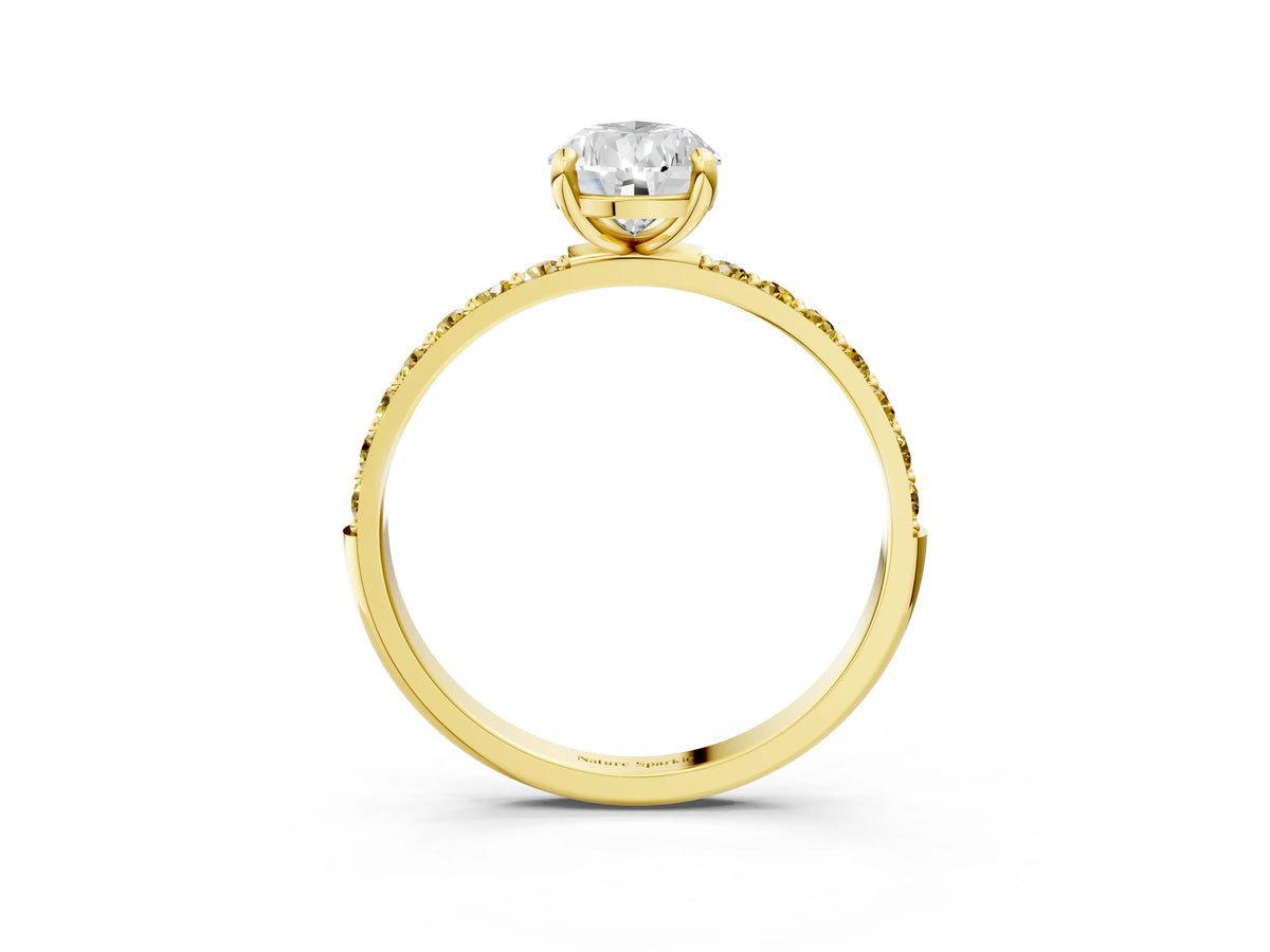 Yellow gold Pear Cut Diamond Solitaire Ring with Round Yellow Sapphire Pavé Band and Prong Setting_3