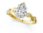 Yellow gold Pear Cut Diamond Solitaire Twisted Band with Round Accents and Prong Setting_1