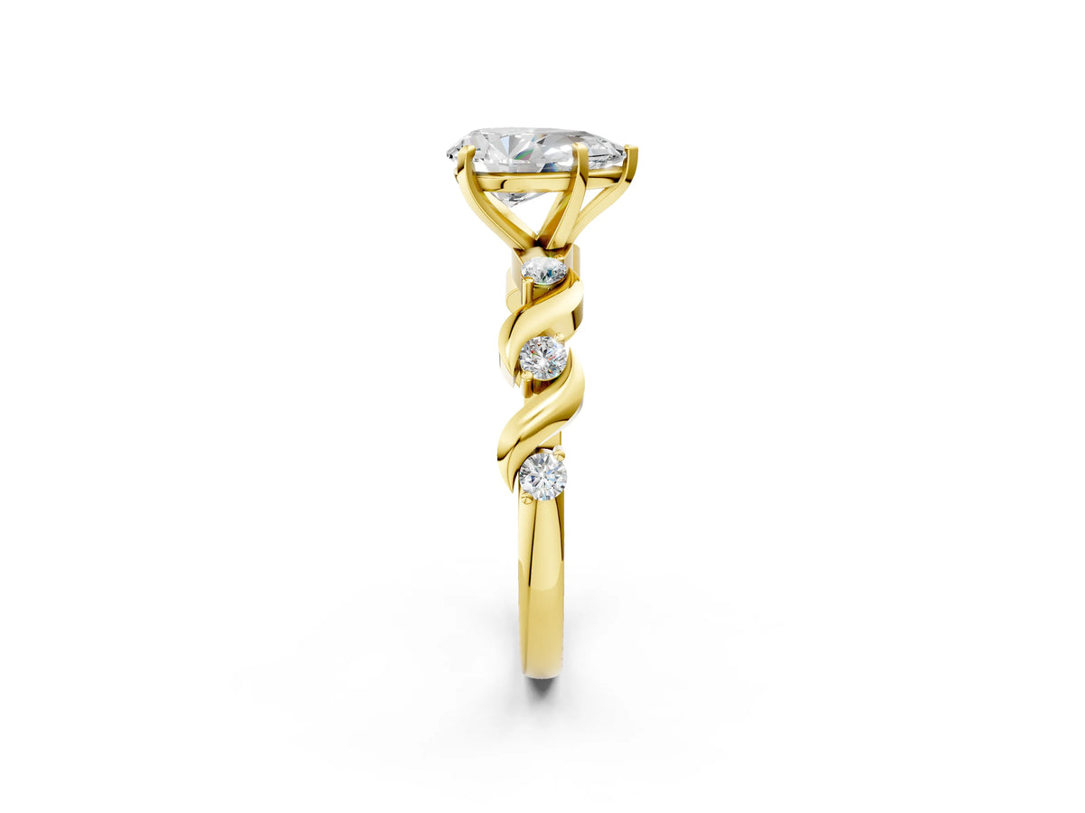 Yellow gold Pear Cut Diamond Solitaire Twisted Band with Round Accents and Prong Setting_2