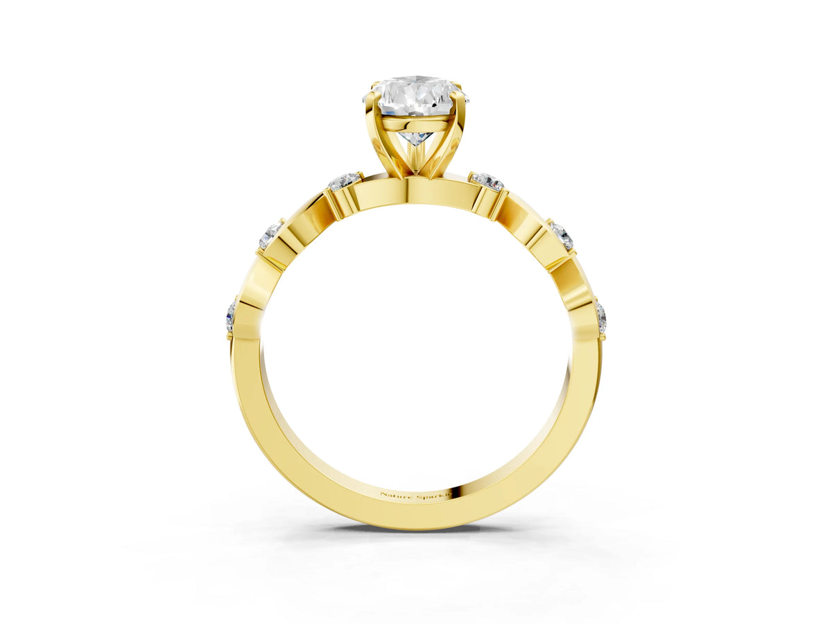 Yellow gold Pear Cut Diamond Solitaire Twisted Band with Round Accents and Prong Setting_3