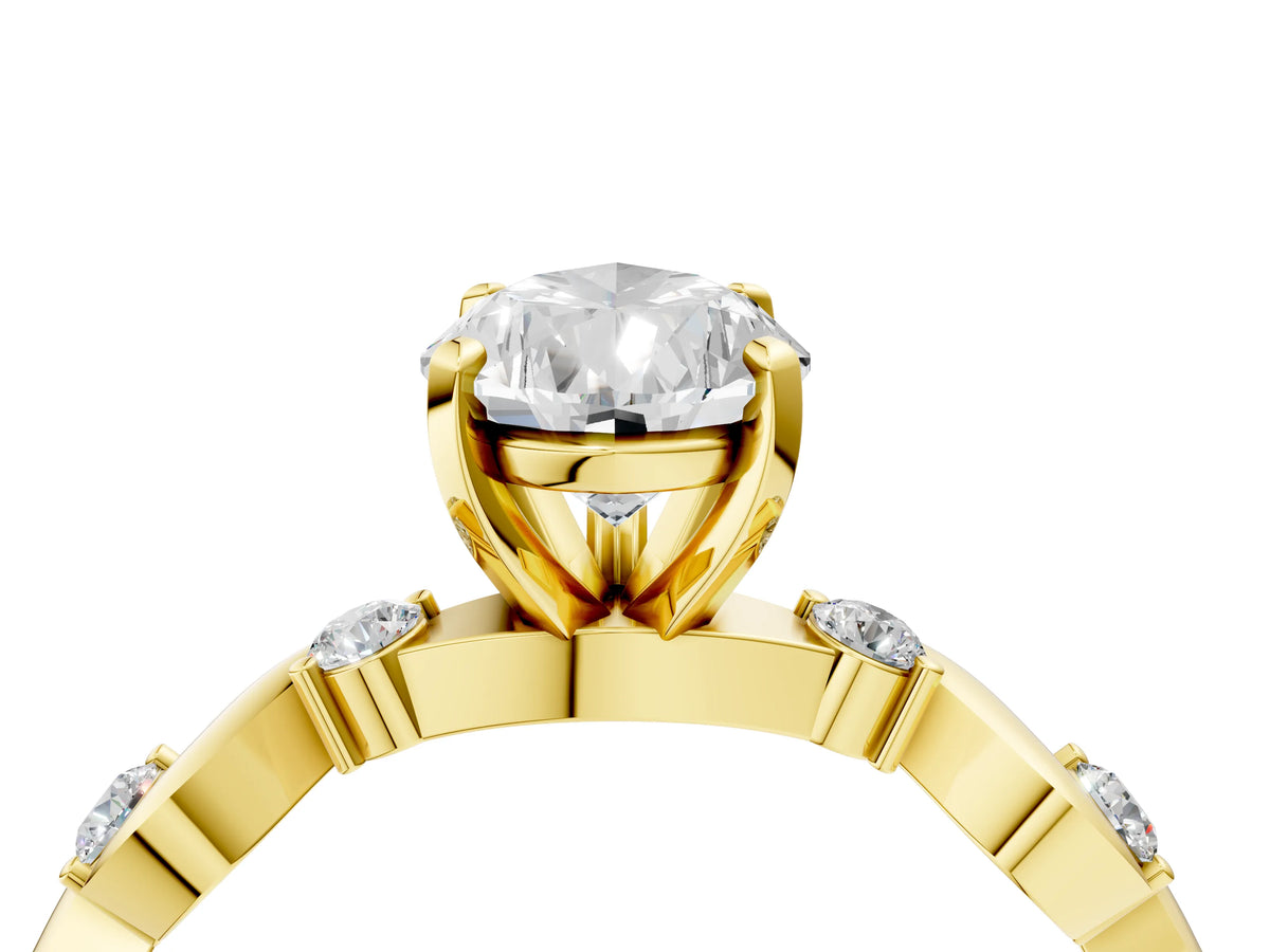 Yellow gold Pear Cut Diamond Solitaire Twisted Band with Round Accents and Prong Setting_4