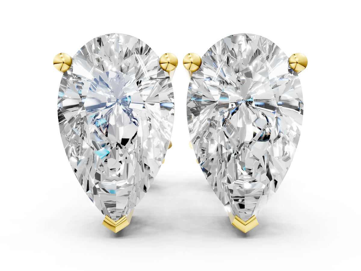 Yellow gold Pear Cut Diamond Stud Earrings
