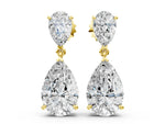 Yellow gold Pear Cut Diamond Two Stone Drop Earrings