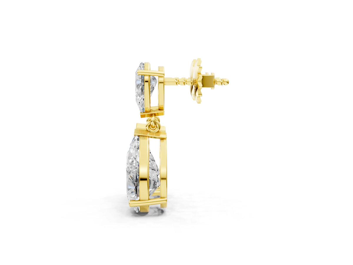 Yellow gold Pear Cut Diamond Two Stone Drop Earrings_1