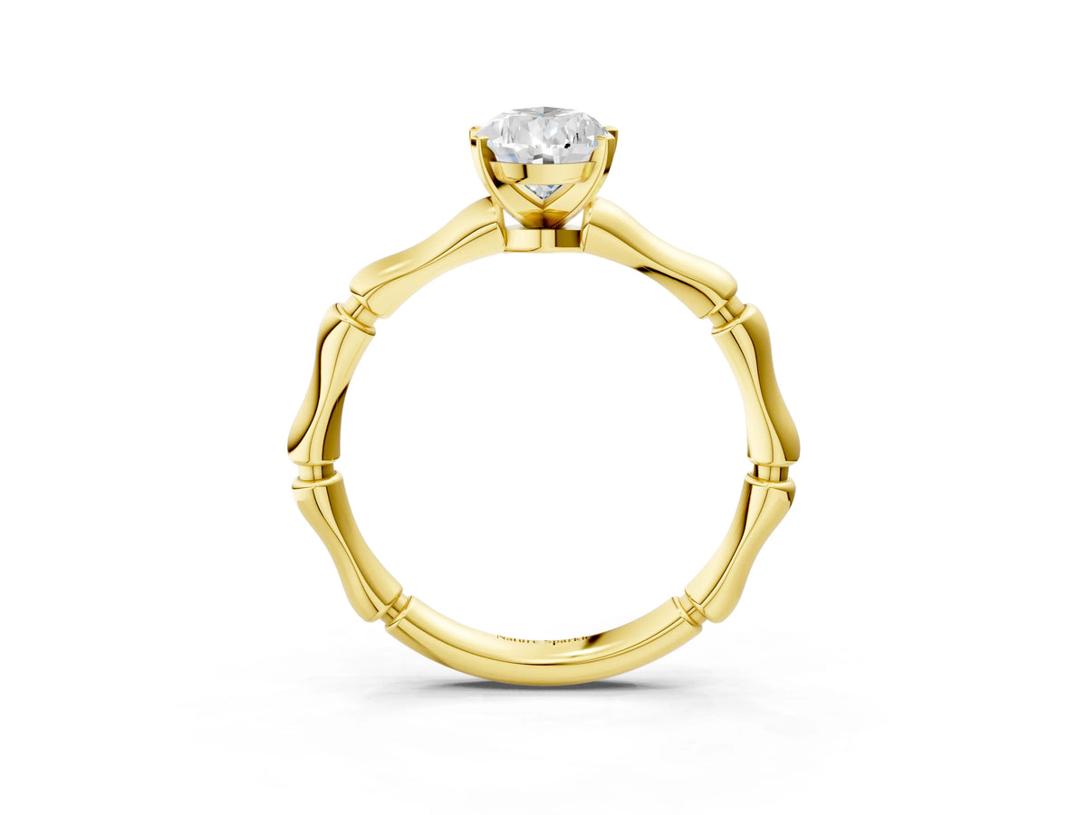 Yellow gold Pear Cut Solitaire Diamond Ring with Bamboo Band and Four-Prong Setting_3