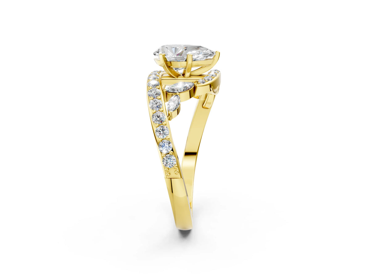 Yellow gold Pear Cut Solitaire with Pavé Twist Band and Four-Prong Setting_2