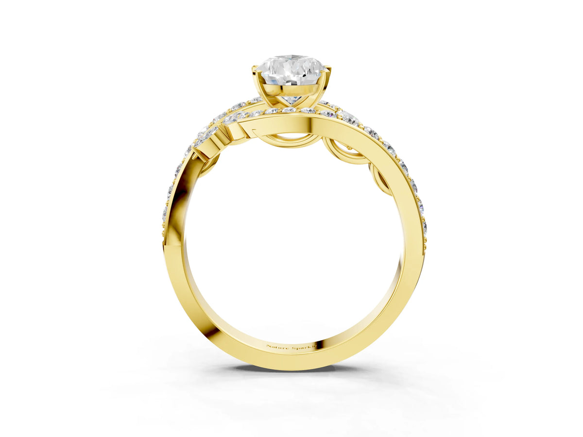 Yellow gold Pear Cut Solitaire with Pavé Twist Band and Four-Prong Setting_3