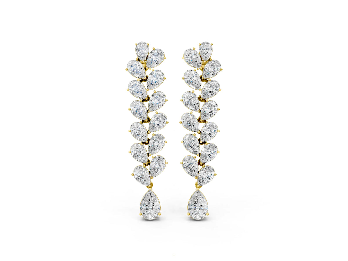 Yellow gold Pear Diamond Cascading Leaf Drop Earrings