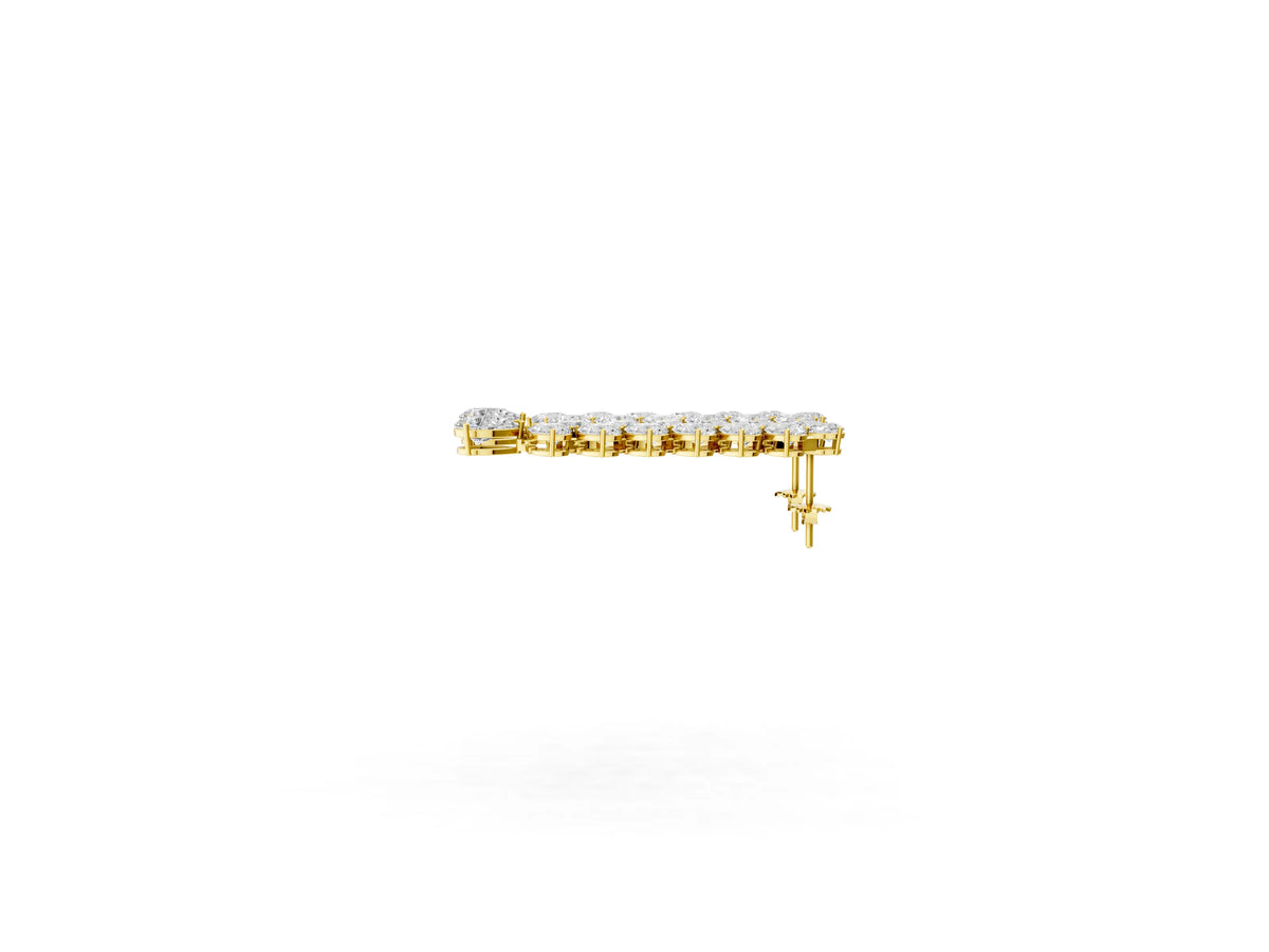 Yellow gold Pear Diamond Cascading Leaf Drop Earrings_2