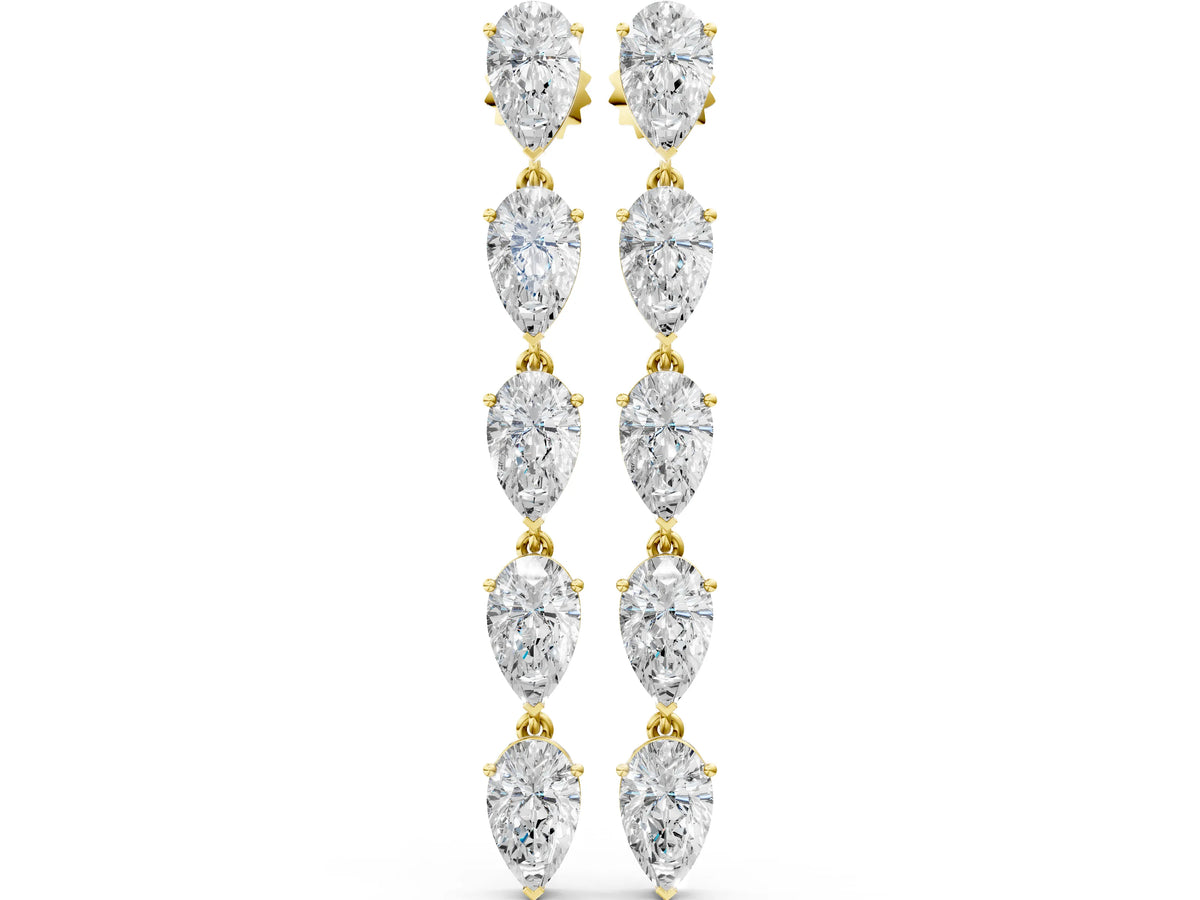 Yellow gold Pear Diamond Dangle Earrings with Pear Diamond Accents