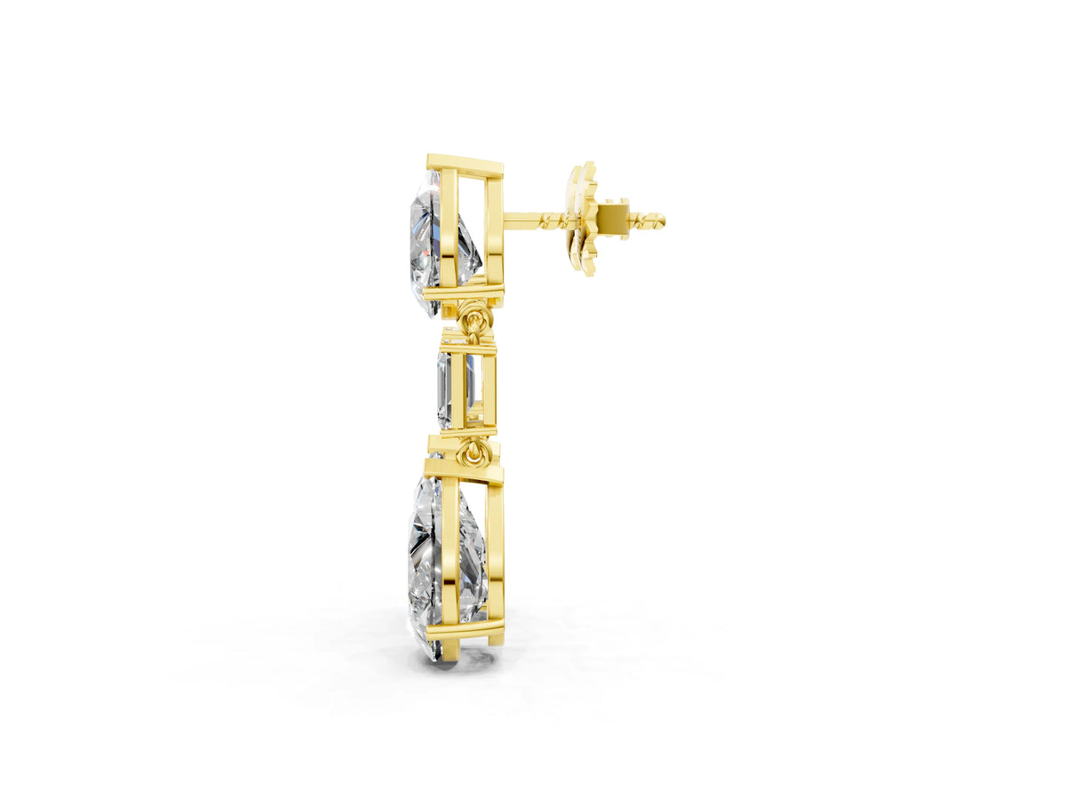 Yellow gold Pear Diamond Drop Earrings with Emerald and Pear Lab Grown Diamond Accents_1