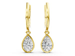 Yellow gold Pear Diamond Framed Huggie Drop Earrings
