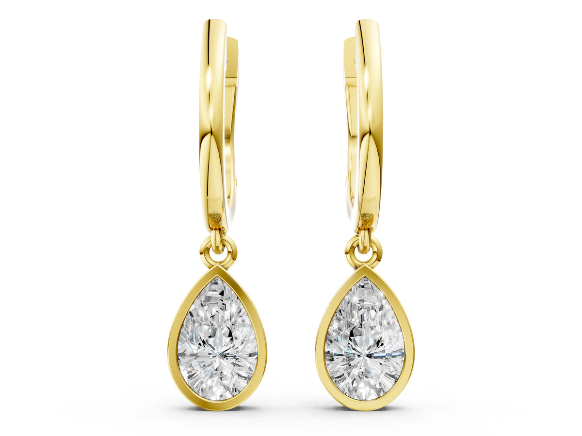 Yellow gold Pear Diamond Framed Huggie Drop Earrings