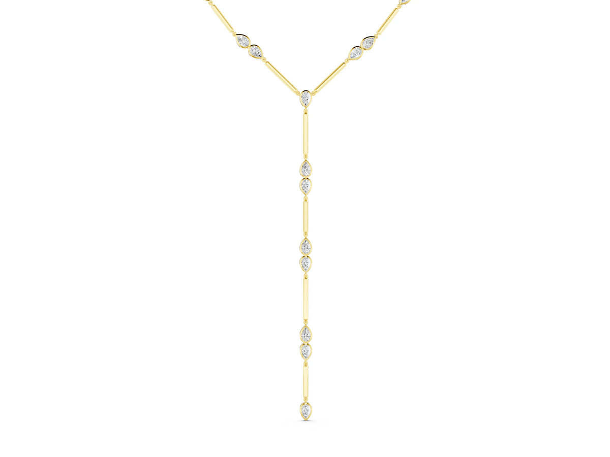 Yellow gold Pear Diamond Lariat Necklace with Station Accents