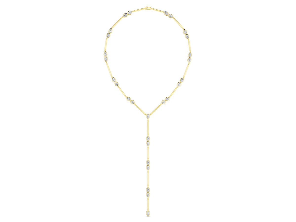 Yellow gold Pear Diamond Lariat Necklace with Station Accents_1
