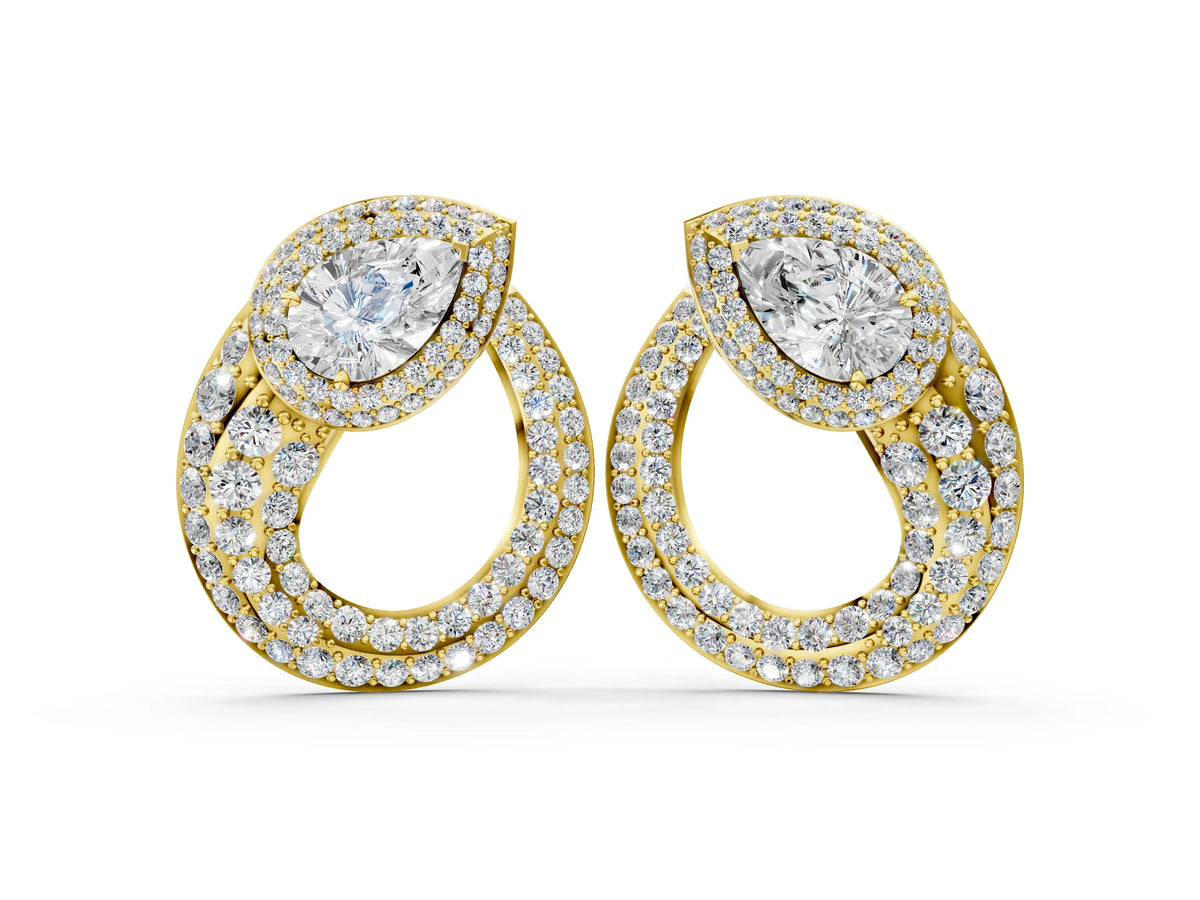 Yellow gold Pear Diamond Open Teardrop Stud Earrings