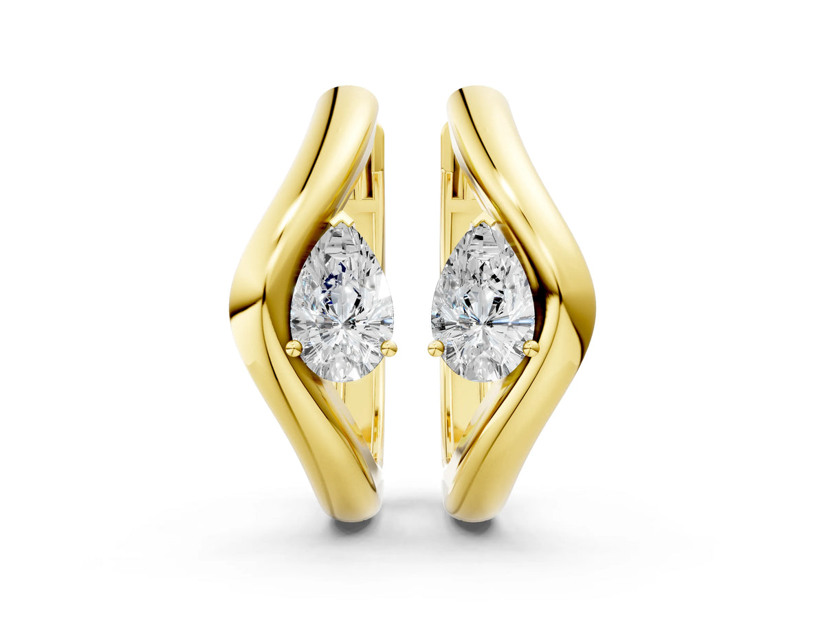 Yellow gold Pear Diamond Silhouette Hoop Earrings