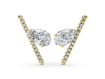 Yellow gold Pear Diamond Stud Earrings with Round Micro Pavé Bar