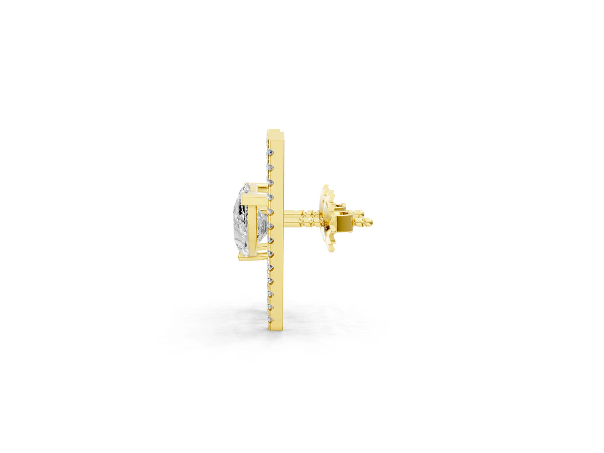 Yellow gold Pear Diamond Stud Earrings with Round Micro Pavé Bar_1