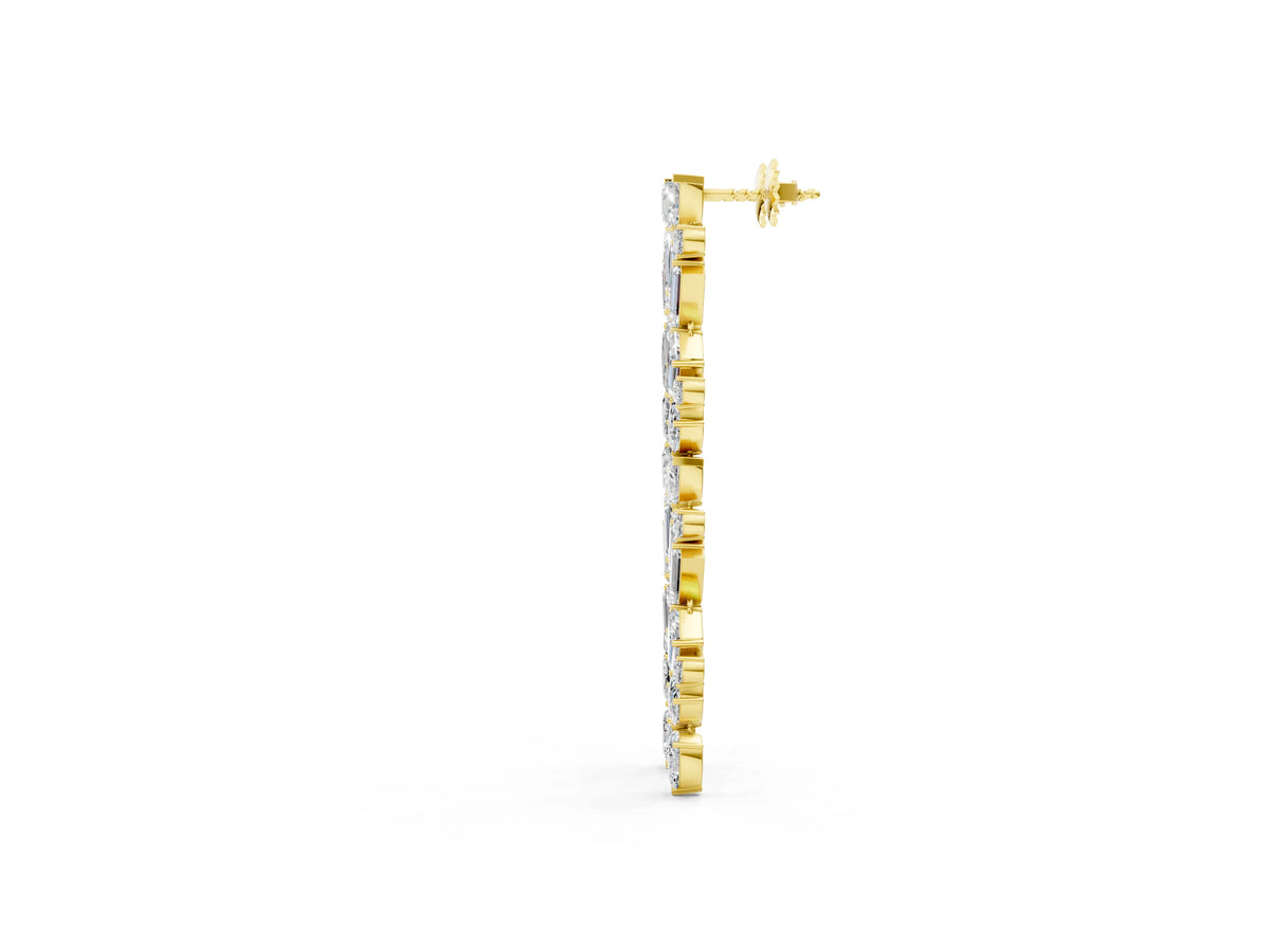 Yellow gold Pear, Emerald, and Round Diamond Linear Drop Earrings_1