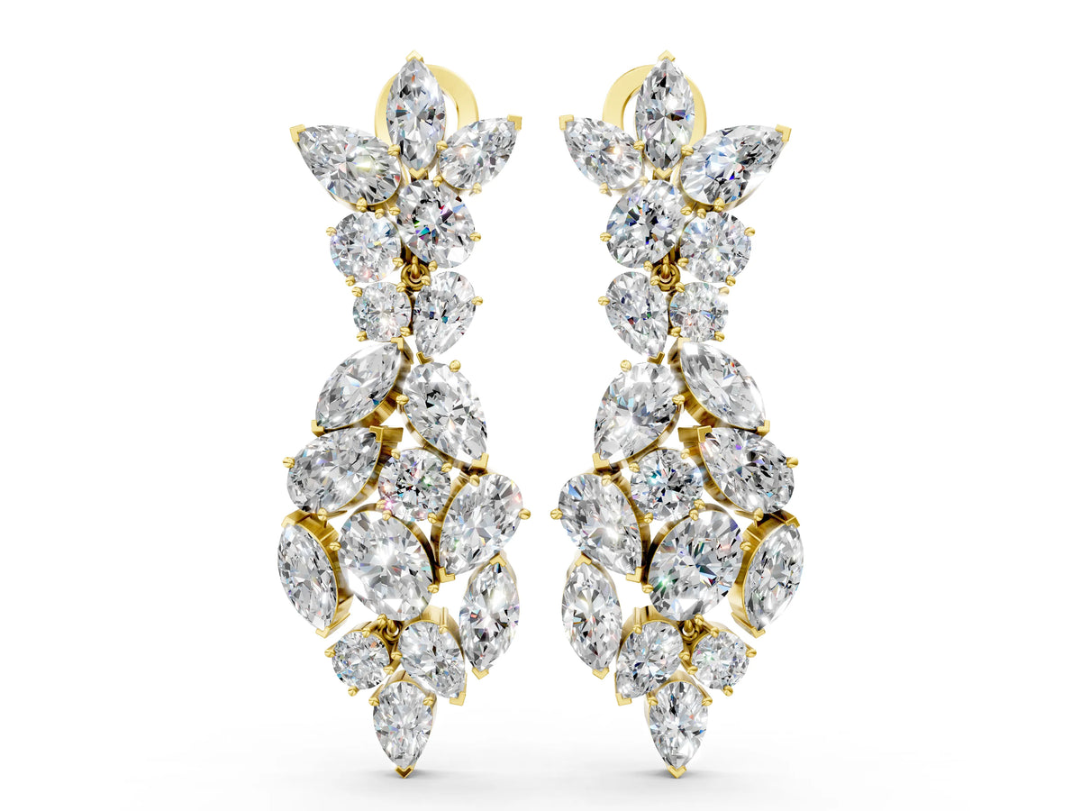 Yellow gold Pear, Marquise and Oval Diamond Floral Drop Earrings