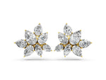 Yellow gold Pear and Marquise Diamond Floral Cluster Stud Earrings