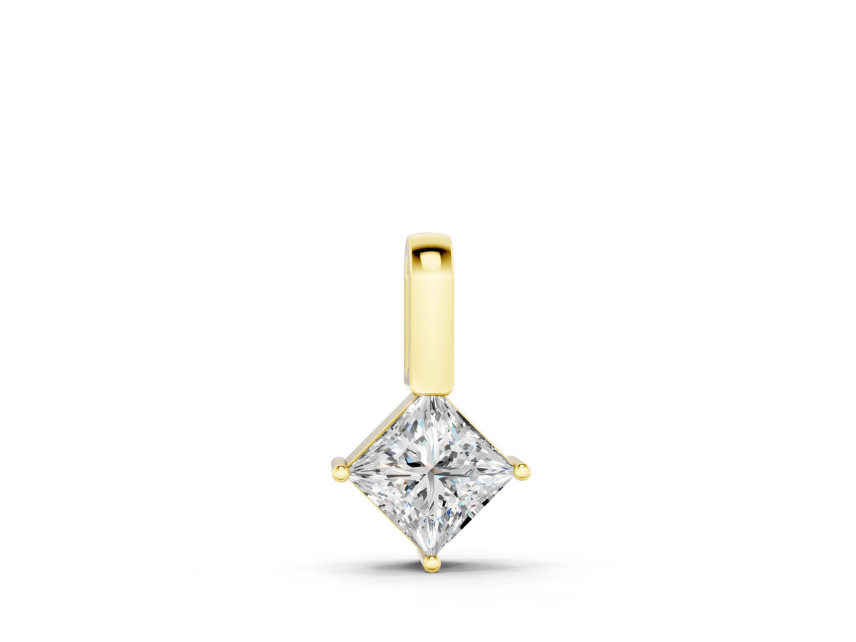 Yellow gold Princess Cut Bezel Set Diamond Pendant