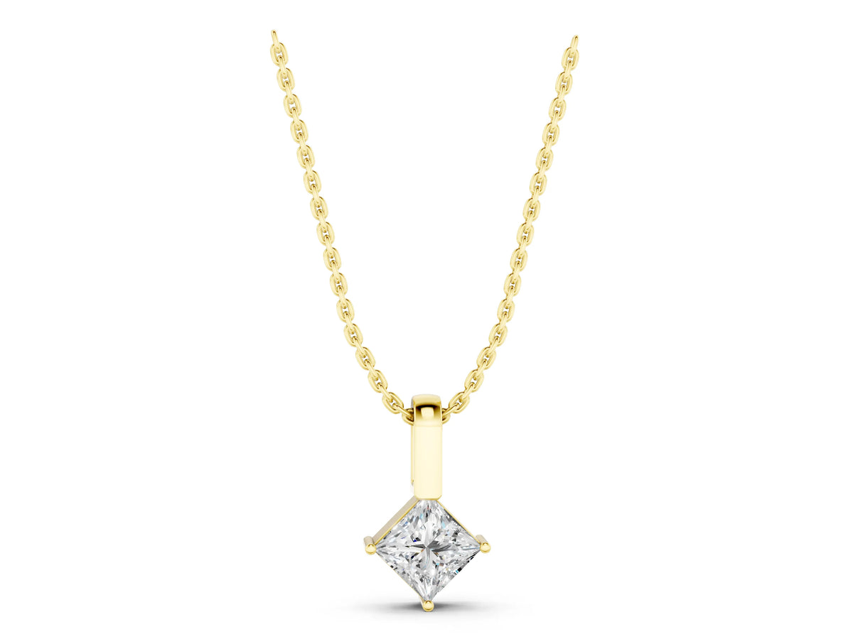 Yellow gold Princess Cut Bezel Set Diamond Pendant_1