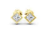 Yellow gold Princess Cut Bezel Set Diamond Stud Earrings