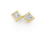 Yellow gold Princess Cut Bezel Set Diamond Stud Earrings_1