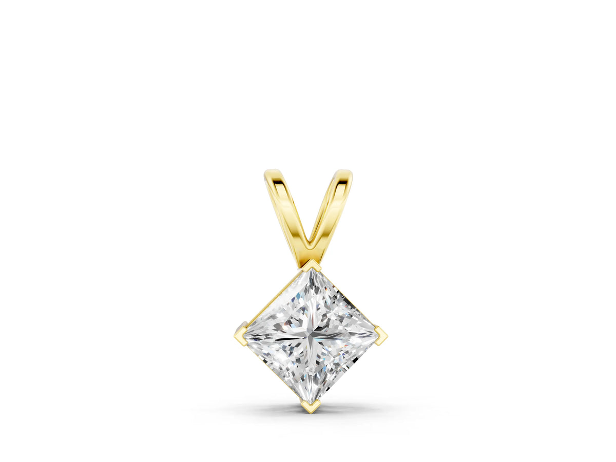Yellow gold Princess Cut Bezel Set Pendant