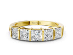 Yellow gold Princess Cut Channel Set Diamond Band with Bar Prong Setting